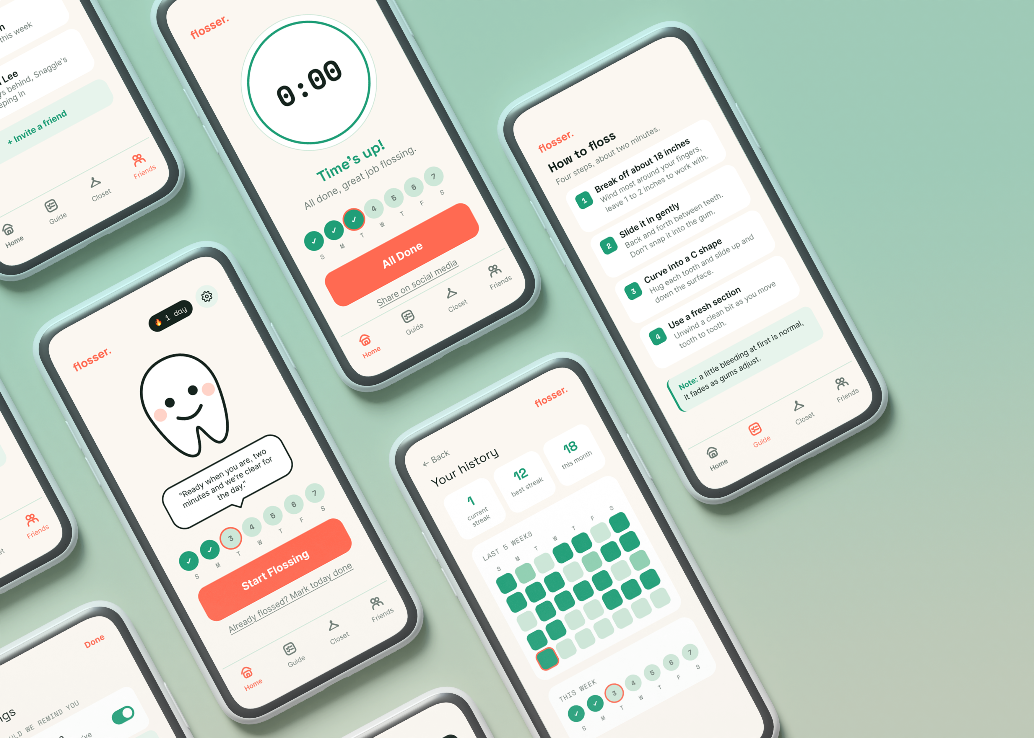 Flosser app screens